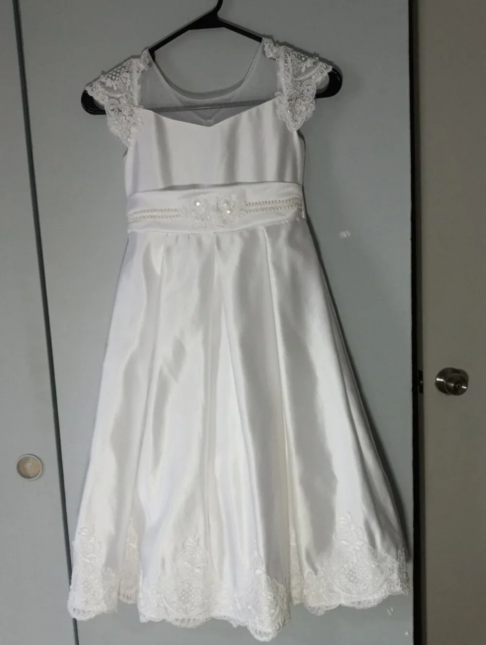 Bonnie Jean Wedding Flower Girl Or Communion White Satin Girls' Dress Size 7 - Picture 8 of 10